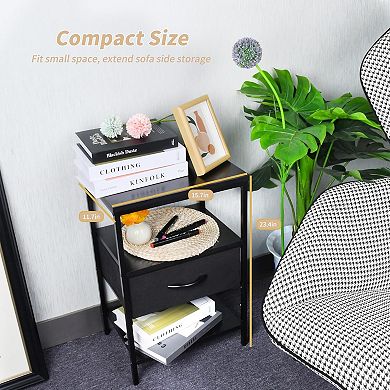 ZUQIETA Black Nightstand with Fabric Drawer & Wood Shelf, Waterproof Eco-Friendly Bedside Table