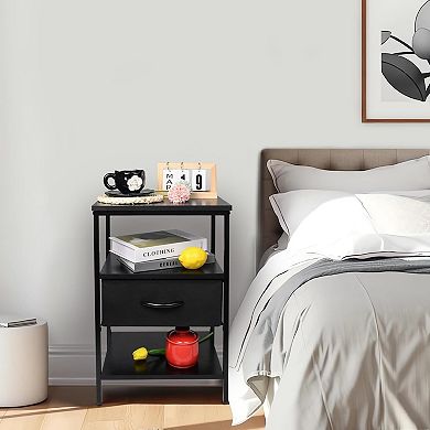 ZUQIETA Black Nightstand with Fabric Drawer & Wood Shelf, Waterproof Eco-Friendly Bedside Table