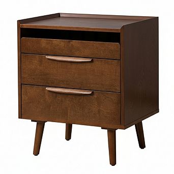 ZUQIETA Mid-Century End Table with 2 Drawers, Pull-Out Shelf & Charging Station, Walnut