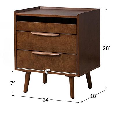 ZUQIETA Mid-Century End Table with 2 Drawers, Pull-Out Shelf & Charging Station, Walnut