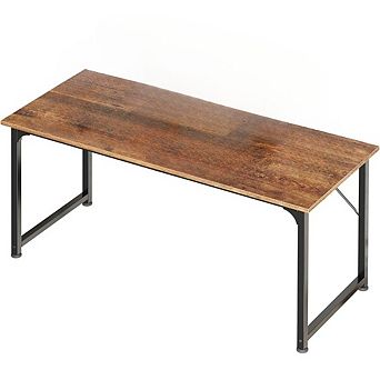 KSIZUIS 55" Large Computer Desk - Sturdy Metal Frame with Ample Legroom, Rustic Brown