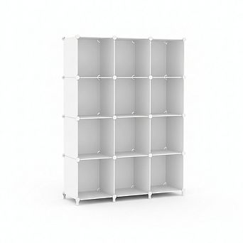 ZUQIETA 12-Cube DIY Stackable Storage Organizer, White Plastic Bookshelf for Closet, Bedroom & Home