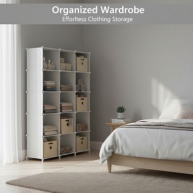 ZUQIETA 12-Cube DIY Stackable Storage Organizer, White Plastic Bookshelf for Closet, Bedroom & Home