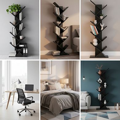 ZUQIETA 10-Tier Tree Bookcase, Floor Standing Narrow Storage Shelf for Books & CDs, Home Office