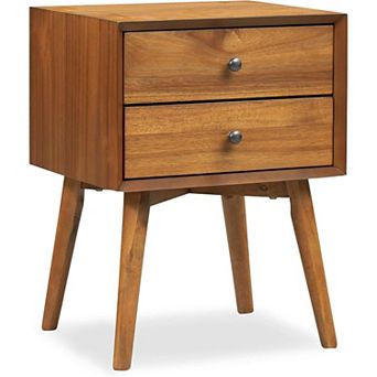 ZUQIETA Mid-Century Modern Nightstand with 2 Drawers, 23.5" Solid Wood Walnut Bedside Table