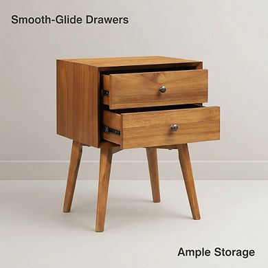 ZUQIETA Mid-Century Modern Nightstand with 2 Drawers, 23.5" Solid Wood Walnut Bedside Table