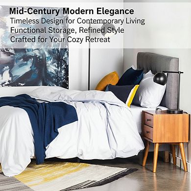 ZUQIETA Mid-Century Modern Nightstand with 2 Drawers, 23.5" Solid Wood Walnut Bedside Table