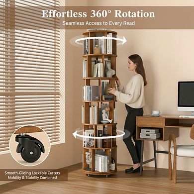 ZUQIETA 6-Tier Rotating Bookshelf on Wheels, 360° Spinning Tower for Small Spaces & Kids Room