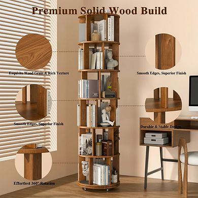 ZUQIETA 6-Tier Rotating Bookshelf on Wheels, 360° Spinning Tower for Small Spaces & Kids Room