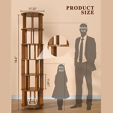 ZUQIETA 6-Tier Rotating Bookshelf on Wheels, 360° Spinning Tower for Small Spaces & Kids Room