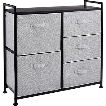 ZUQIETA Modular 5-Drawer Fabric Organizer - Stackable Closet Storage Units, Black