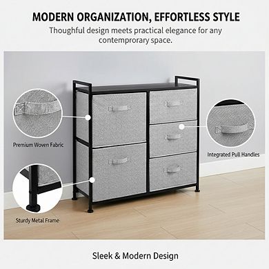 ZUQIETA Modular 5-Drawer Fabric Organizer - Stackable Closet Storage Units, Black