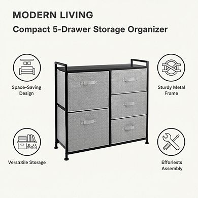 ZUQIETA Modular 5-Drawer Fabric Organizer - Stackable Closet Storage Units, Black
