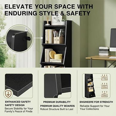 ZUQIETA 5-Tier Open Bookcase with LED Light, Floor Standing Display Shelf for Home Office