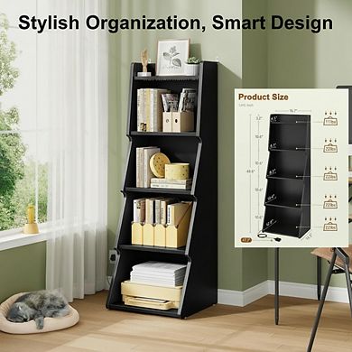 ZUQIETA 5-Tier Open Bookcase with LED Light, Floor Standing Display Shelf for Home Office