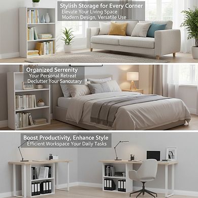 ZUQIETA 3-Tier Bookshelf, 31.5" Storage Bookcase for Living Room, Bedroom & Home Office, Plain White