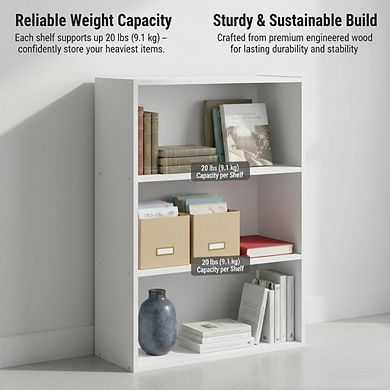 ZUQIETA 3-Tier Bookshelf, 31.5" Storage Bookcase for Living Room, Bedroom & Home Office, Plain White