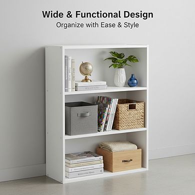 ZUQIETA 3-Tier Bookshelf, 31.5" Storage Bookcase for Living Room, Bedroom & Home Office, Plain White