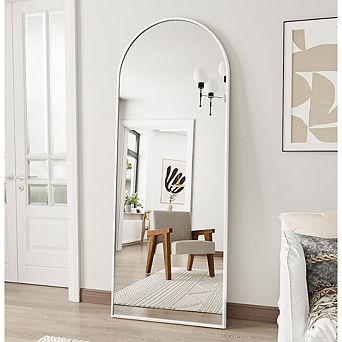 KSIZUIS Arched Full Length Floor Mirror - 56”x20” Slim White Aluminum Frame, Hangs or Stands