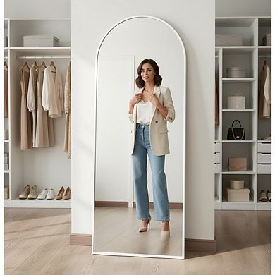 KSIZUIS Arched Full Length Floor Mirror - 56”x20” Slim White Aluminum Frame, Hangs or Stands
