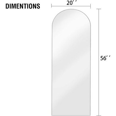 KSIZUIS Arched Full Length Floor Mirror - 56”x20” Slim White Aluminum Frame, Hangs or Stands