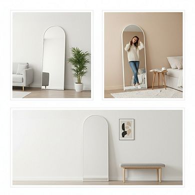 KSIZUIS Arched Full Length Floor Mirror - 56”x20” Slim White Aluminum Frame, Hangs or Stands