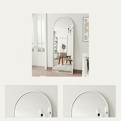 KSIZUIS Arched Full Length Floor Mirror - 56”x20” Slim White Aluminum Frame, Hangs or Stands