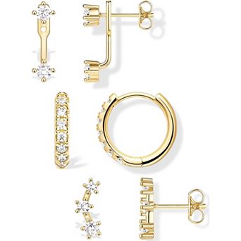 ZUQIETA 3-Pair Dainty Earring Set - Gold Plated, Hypoallergenic with Birthstone Accents