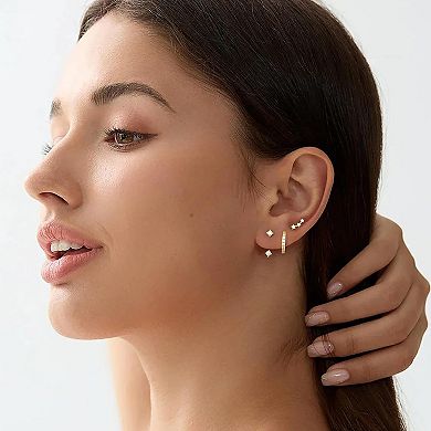 ZUQIETA 3-Pair Dainty Earring Set - Gold Plated, Hypoallergenic with Birthstone Accents