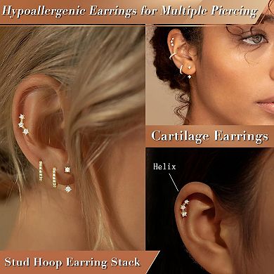 ZUQIETA 3-Pair Dainty Earring Set - Gold Plated, Hypoallergenic with Birthstone Accents