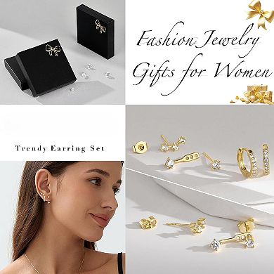 ZUQIETA 3-Pair Dainty Earring Set - Gold Plated, Hypoallergenic with Birthstone Accents
