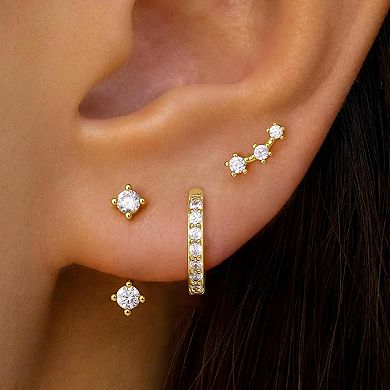 ZUQIETA 3-Pair Dainty Earring Set - Gold Plated, Hypoallergenic with Birthstone Accents