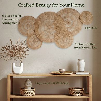 KSIZUIS Handwoven Jute Wall Basket Set - 6 Extra Large Natural Decor Pieces (10" to 23")