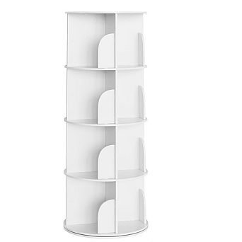 ZUQIETA 4 tier Spinning Bookshelf Tower, 360° Lazy Susan Corner Carousel Organizer, White