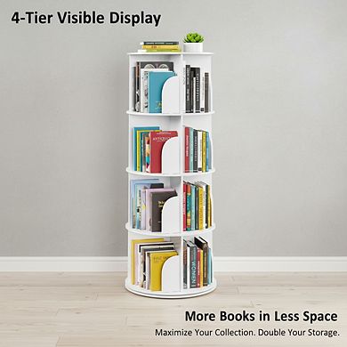 ZUQIETA 4-Tier Spinning Bookshelf Tower, 360° Lazy Susan Corner Carousel Organizer, White