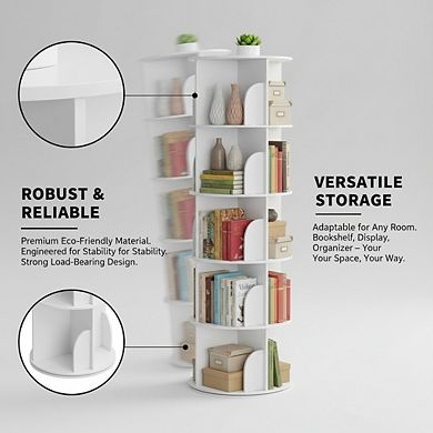 ZUQIETA 4-Tier Spinning Bookshelf Tower, 360° Lazy Susan Corner Carousel Organizer, White