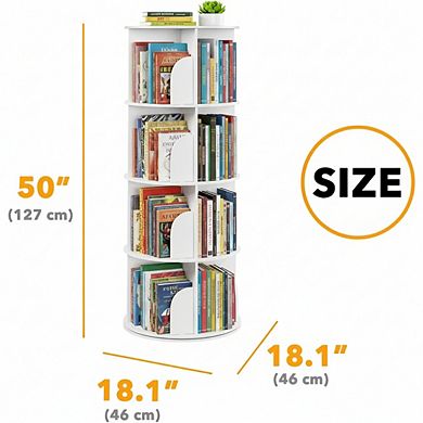 ZUQIETA 4-Tier Spinning Bookshelf Tower, 360° Lazy Susan Corner Carousel Organizer, White