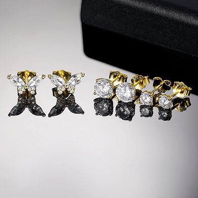 ZUQIETA Gold Plated Stud Earring Sets - Bee, Butterfly, Round & Square Designs
