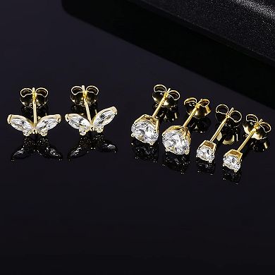 ZUQIETA Gold Plated Stud Earring Sets - Bee, Butterfly, Round & Square Designs