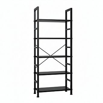 ZUQIETA 5 tier Metal Frame Bookcase, 62.2" Tall Open Shelf for Living Room, Bedroom Home Office
