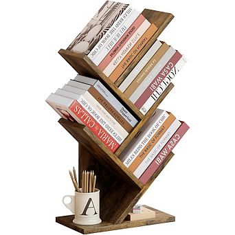 ZUQIETA 4 tier Tree Bookshelf, Modern Free Standing Bookcase for Home Office Living Room