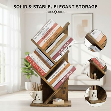 ZUQIETA 4-Tier Tree Bookshelf, Modern Free Standing Bookcase for Home Office Living Room