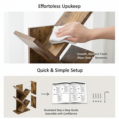 ZUQIETA 4-Tier Tree Bookshelf, Modern Free Standing Bookcase for Home Office Living Room