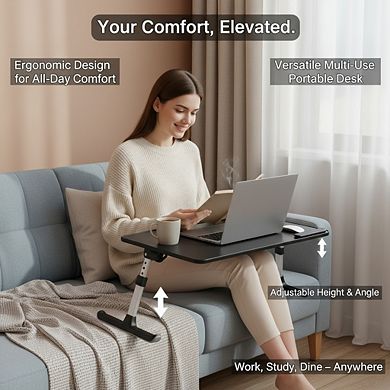 KSIZUIS Adjustable Laptop Desk for Bed & Sofa - Foldable Lap Tray for Eating & Writing, Black