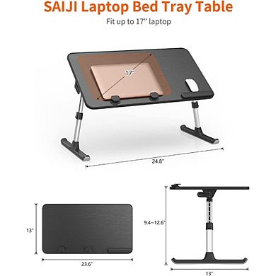 KSIZUIS Adjustable Laptop Desk for Bed & Sofa - Foldable Lap Tray for Eating & Writing, Black