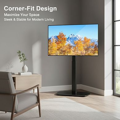 ZUQIETA 360° Swivel TV Floor Stand - Space Saving for Corners, Height Adjustable, Black