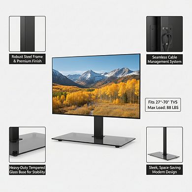 ZUQIETA 360° Swivel TV Floor Stand - Space Saving for Corners, Height Adjustable, Black