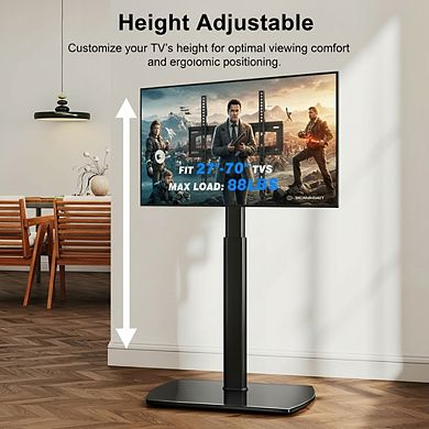 ZUQIETA 360° Swivel TV Floor Stand - Space Saving for Corners, Height Adjustable, Black