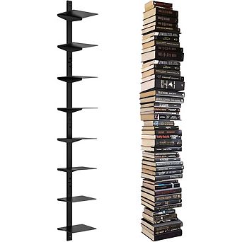 ZUQIETA 4-Pack Invisible Floating Bookshelves, 8 tier Wall Mounted Spine Tower for Home Office