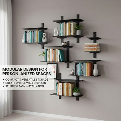 ZUQIETA 4-Pack Invisible Floating Bookshelves, 8-Tier Wall Mounted Spine Tower for Home Office